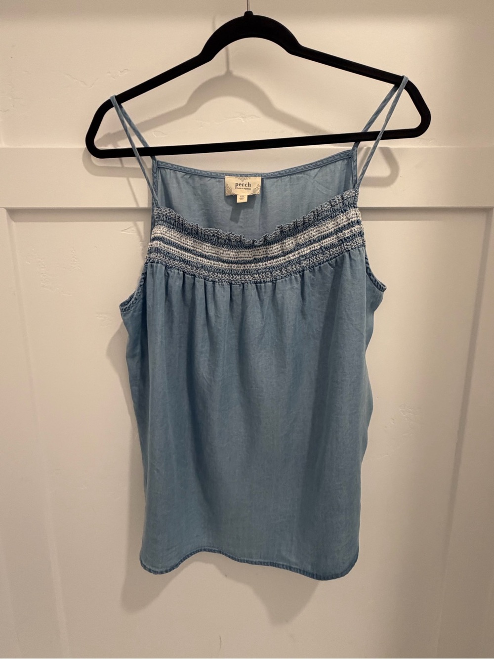 Perch Light Blue Chambray Smocked Strap Cami